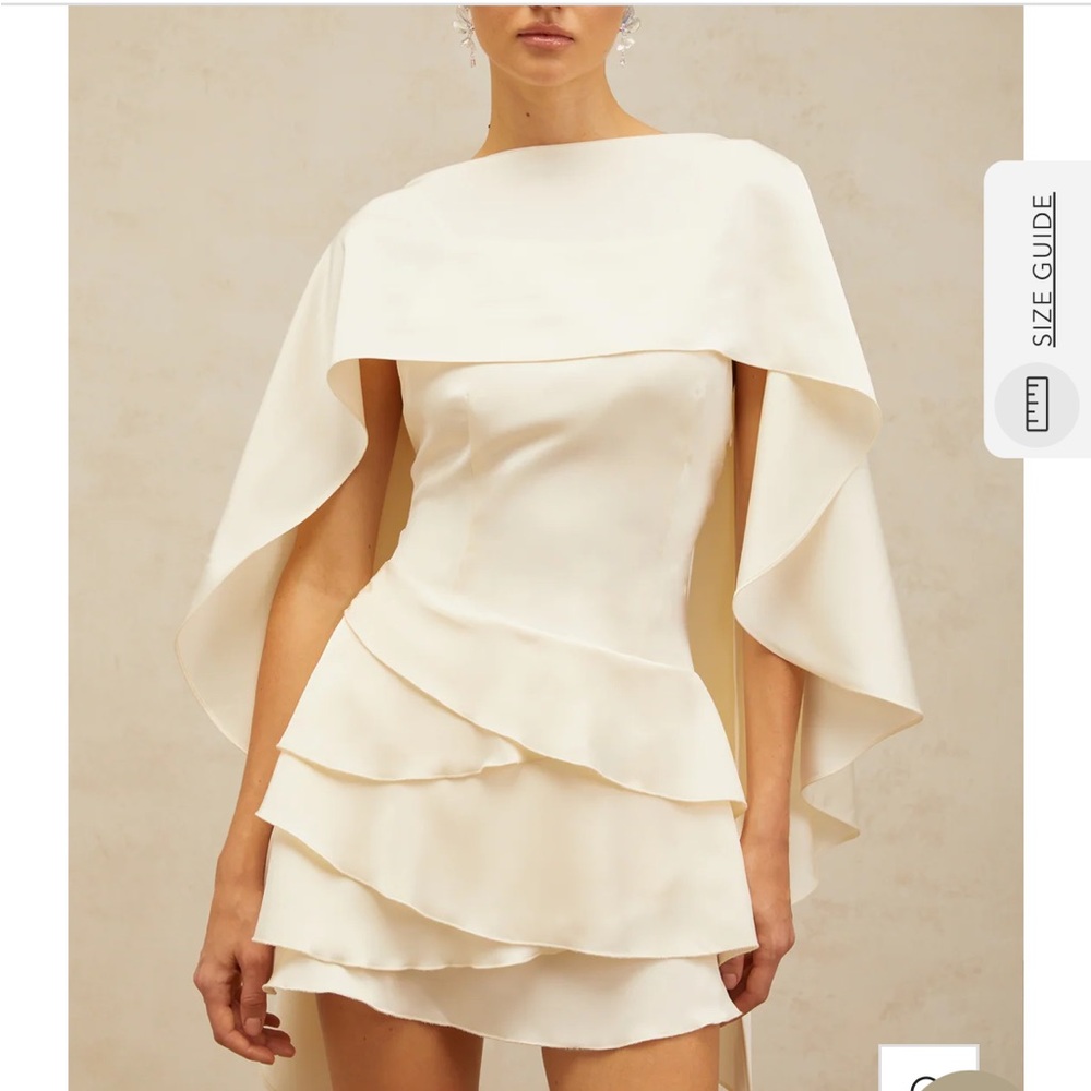 Cream Asymmetrical Ruffled Sheath Mini Dress